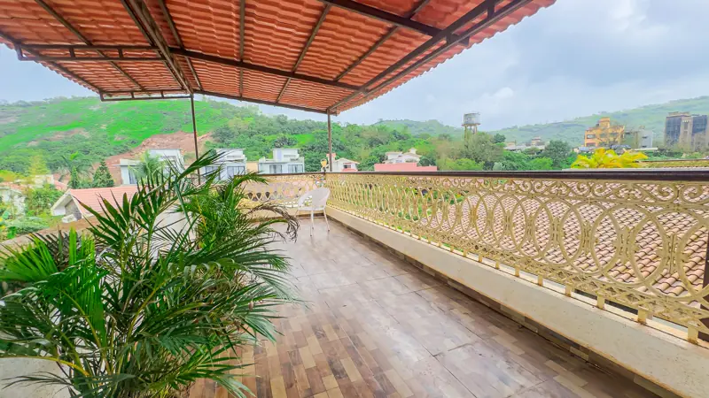 Rooftop terrace overlooking the green hills